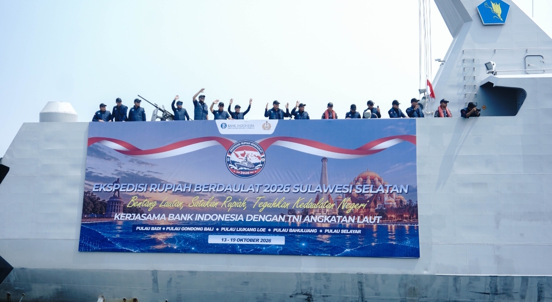 Bank Indonesia dan TNI AL menggelar Ekspedisi Rupiah Berdaulat 2026 di Sulsel pada 13–19 Oktober, menggunakan KRI Marlin-877 untuk menyasar lima pulau dengan membawa modal kerja sebesar Rp25 miliar. (Foto: Istimewa)